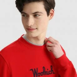 Woolrich Essential Crewneck Sweatshirt Organic Cotton Marine Scarlet