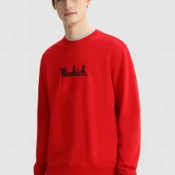 Woolrich Essential Crewneck Sweatshirt Organic Cotton Marine Scarlet
