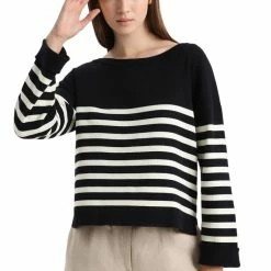 Woolrich Maglia Girocollo Con Collo A Costine Donna Melton Blue Stripe