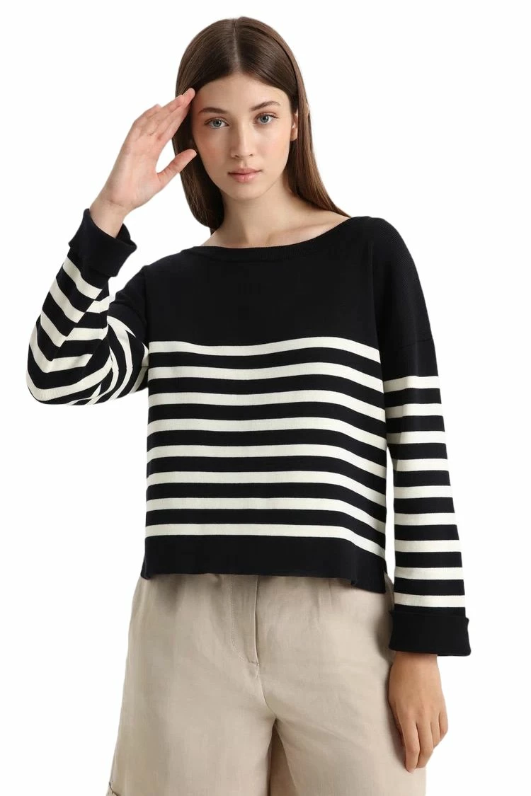 Woolrich Maglia Girocollo Con Collo A Costine Donna Melton Blue Stripe 4 Woolrich Maglia Girocollo Con Collo A Costine Donna Melton Blue Stripe