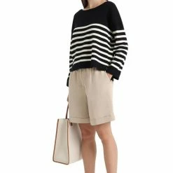 Woolrich Maglia Girocollo Con Collo A Costine Donna Melton Blue Stripe