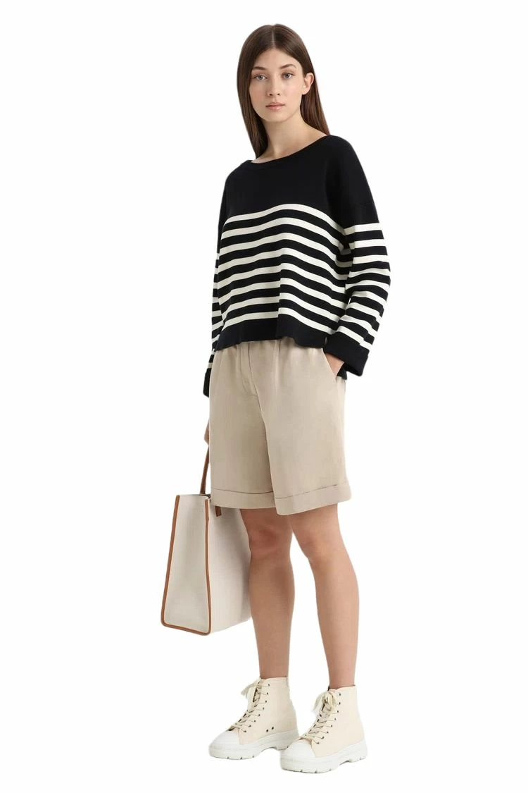 Woolrich Maglia Girocollo Con Collo A Costine Donna Melton Blue Stripe 3 Woolrich Maglia Girocollo Con Collo A Costine Donna Melton Blue Stripe