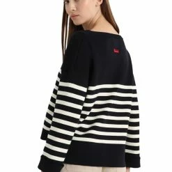 Woolrich Maglia Girocollo Con Collo A Costine Donna Melton Blue Stripe 7 Woolrich Maglia Girocollo Con Collo A Costine Donna Melton Blue Stripe