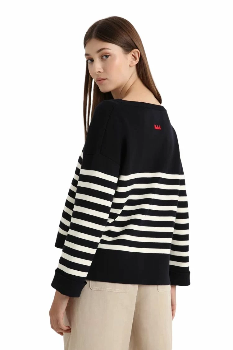 Woolrich Maglia Girocollo Con Collo A Costine Donna Melton Blue Stripe 5 Woolrich Maglia Girocollo Con Collo A Costine Donna Melton Blue Stripe
